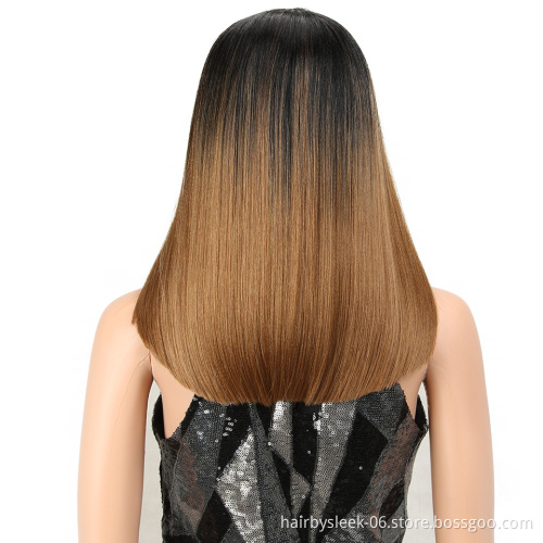 14Inches Short Bob Wig With Neat Bangs silk Straight Hair Extension None Lace Heat Resistant Fiber Synthetic Hair Wigs for women